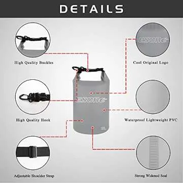 ESONE Waterproof Dry Bag for Women Men, 2L/ 5L/ 10L/ 15L/ 20L Roll Top Lightweight Transparent Dry Storage Bag Backpack with Cool Phone Case for Swimming, Boating, Camping and Beach