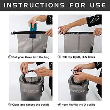 ESONE Waterproof Dry Bag for Women Men, 2L/ 5L/ 10L/ 15L/ 20L Roll Top Lightweight Transparent Dry Storage Bag Backpack with Cool Phone Case for Swimming, Boating, Camping and Beach