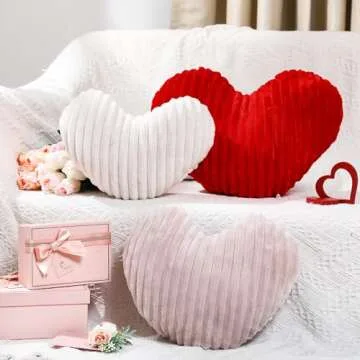 Threehoney Valentine's Day Heart Pillows - Plush Flannel Decor