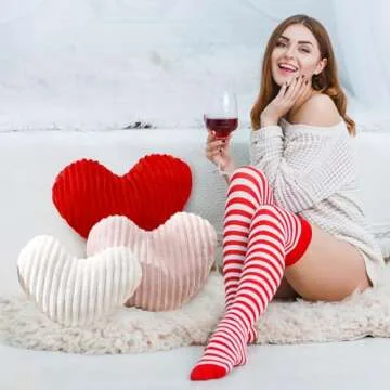 Threehoney Valentine's Day Heart Pillows - Plush Flannel Decor