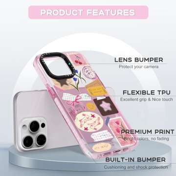 LOLAGIGI Case for iPhone 15, Cute Pink Art Collage Print Kawaii Design Girly Aesthetic Cartoon Patte...