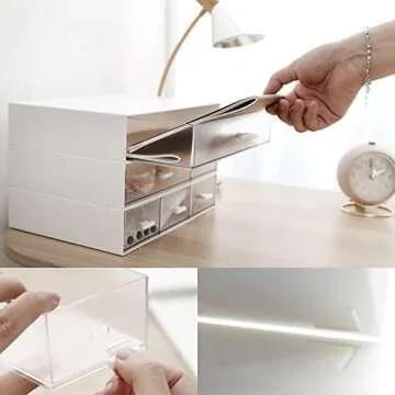 Vowcarol Desk Organizer Bathroom Organization Boxes, Desk Storage Box with 6 drawers, Plastic Makeup Organizer, Desktop Organizer for Office School Home (White)