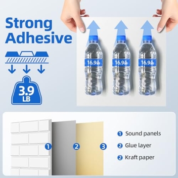 20 Pack Acoustic Panels with Self Adhesive, 12" X 12" X 0.4" High Density Sound Proof Foam Panels for Walls, Soundproof Wall Panels, Brick Sound Absorbing Panels for Home Studio Office Decor - White