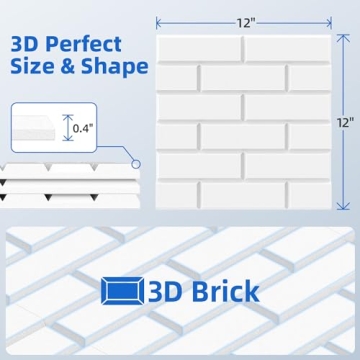 20 Pack Acoustic Panels with Self Adhesive, 12" X 12" X 0.4" High Density Sound Proof Foam Panels for Walls, Soundproof Wall Panels, Brick Sound Absorbing Panels for Home Studio Office Decor - White