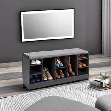 Best Choice 46" Multifunctional Shoe Rack Bench with Cushion