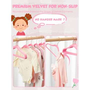 Smartor Premium Baby Hangers Velvet for Closet 50 Pack Pink 11.8 Inch Durable Kids Felt Hangers Non ...