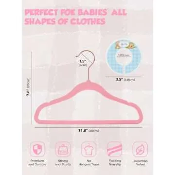 Smartor Premium Baby Hangers Velvet for Closet 50 Pack Pink 11.8 Inch Durable Kids Felt Hangers Non Slip for Toddler, Baby Clothes Hangers for Infant/Childrens on Closet Storage