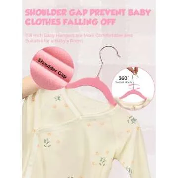 Smartor Premium Baby Hangers Velvet for Closet 50 Pack Pink 11.8 Inch Durable Kids Felt Hangers Non Slip for Toddler, Baby Clothes Hangers for Infant/Childrens on Closet Storage