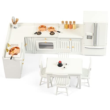 SAMCAMI Miniature Kitchen Set - 1:12 Scale Dollhouse Furniture with Realistic Details