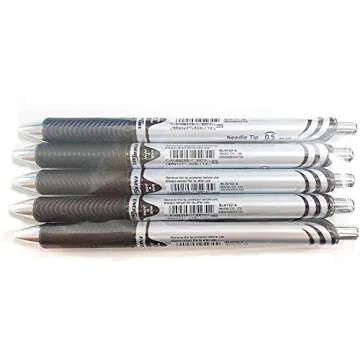 Pentel EnerGel Deluxe RTX Retractable Liquid Gel Pen,0.5mm, Fine Line, Needle Tip, Black Ink-Value set of 5