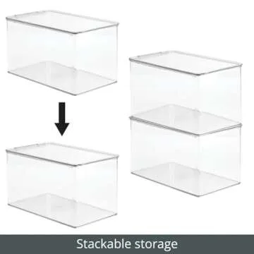 mDesign Plastic Stackable Toy Storage Bin Container Box, Hinge Lid for Organizing Living Room, Play Room, Bedroom, Nursery, Hold Blocks, Puzzles, Books, Lumiere Collection, 2 Pack - Clear