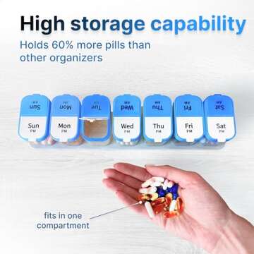 Extra Large Weekly Pill Organizer - XL Daily Pill Box - 7 Day Am Pm Pill Case Jumbo Pill Container for Supplements Big Pill Holder Twice A Day Oversized (Blue/White)