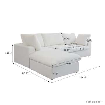 Cloud Couch Sectional for Living Room,120.45" Down Filled Modular Sectional Sofa, L Shaped Sofa Couch with Storage Ottoman,Minimalist Wide Deep Seat Couches,Sofa Covers Washable&Replaceable (White)