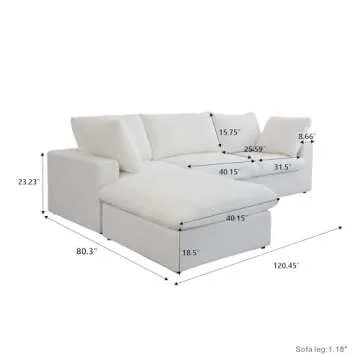 Cloud Couch Sectional for Living Room,120.45" Down Filled Modular Sectional Sofa, L Shaped Sofa Couch with Storage Ottoman,Minimalist Wide Deep Seat Couches,Sofa Covers Washable&Replaceable (White)