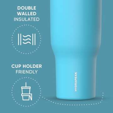Hydrapeak 40 Oz Insulated Tumbler with Straw & Lid