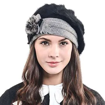 F&N STORY Lady French Beret Wool Beret Chic Beanie Winter Hat Jf-br034 (BR022-Black Angora)