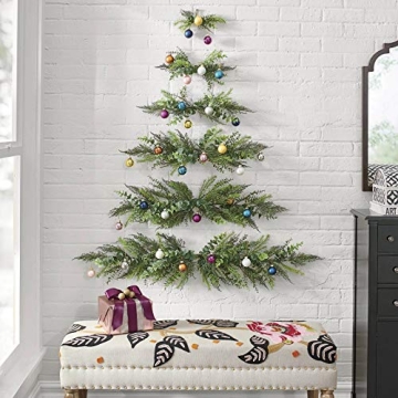 Green Mini Wall Christmas Tree Hanging with Bells - Space-Saving Indoor Wall Decor