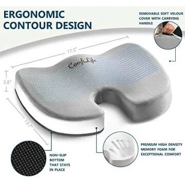 ComfiLife Premium Comfort Seat Cushion - Non-Slip Orthopedic 100% Memory Foam Coccyx Cushion for Tai...