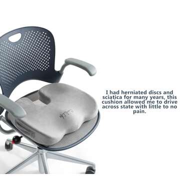 ComfiLife Premium Comfort Seat Cushion - Non-Slip Orthopedic 100% Memory Foam Coccyx Cushion for Tailbone Pain - Cushion for Office Chair Car Seat - Back Pain & Sciatica Relief (Gray)