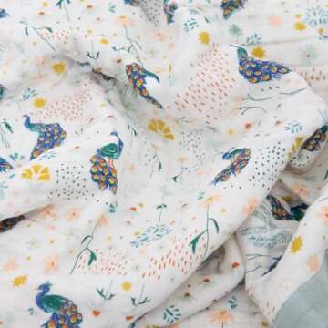Little Unicorn Newborn Receiving Quilt | Ultra- Soft, Multi-Layered Muslin Fabric | Gift for Newborns & on-The-go (Peacock)
