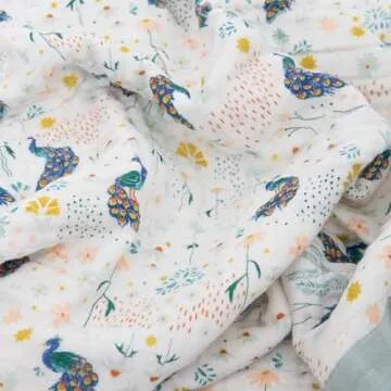 Little Unicorn Newborn Receiving Quilt | Ultra- Soft, Multi-Layered Muslin Fabric | Gift for Newborns & on-The-go (Peacock)