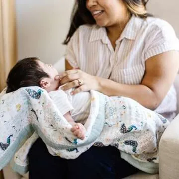 Little Unicorn Newborn Receiving Quilt | Ultra- Soft, Multi-Layered Muslin Fabric | Gift for Newborns & on-The-go (Peacock)