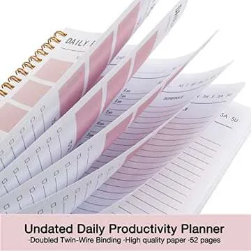 KAICN Daily Planner - Hourly Schedules Agenda Appointment Planner Undated with to-Do List, Meals, Notes 10"×7.3", Flexible PVC Hard Cover, Twin-Wire Binding