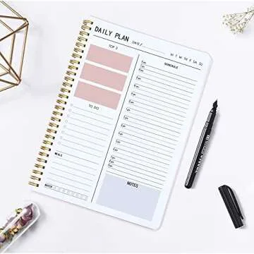 KAICN Daily Planner - Hourly Schedules Agenda Appointment Planner Undated with to-Do List, Meals, Notes 10"×7.3", Flexible PVC Hard Cover, Twin-Wire Binding