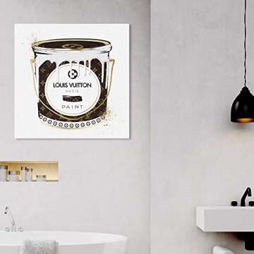 The Oliver Gal Artist Co. Fashion and Glam Wall Art Canvas Prints 'Custom Luxurious Paint Can' Home Décor 16" x 16" Brown, Gold