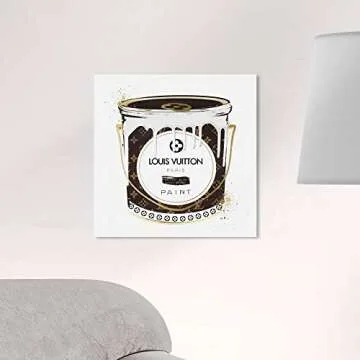 The Oliver Gal Artist Co. Fashion and Glam Wall Art Canvas Prints 'Custom Luxurious Paint Can' Home Décor 16" x 16" Brown, Gold