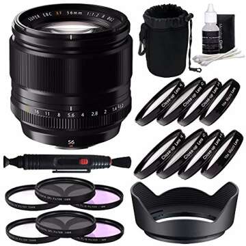 Fujifilm XF 56mm f/1.2 R Lens + 62mm 3 Piece Filter Set (UV, CPL, FL) + 62mm +1 +2 +4 +10 Close-Up Macro Filter Set with Pouch Bundle 7