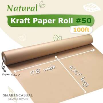 SMART&CASUAL 17.8"×1,200"(100') Brown Kraft Wrapping Paper for Craft Gift Bulletin Board Bouquet Fl...