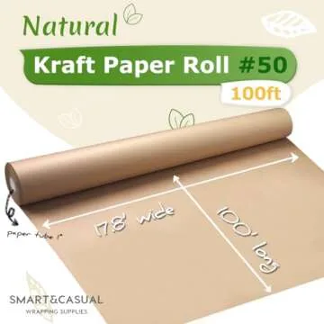 SMART&CASUAL 17.8"×1,200"(100') Brown Kraft Wrapping Paper for Craft Gift Bulletin Board Bouquet Fl...