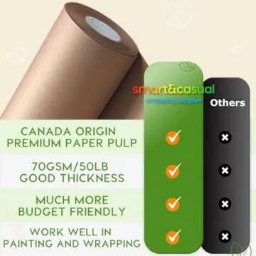 SMART&CASUAL 17.8"×1,200"(100') Brown Kraft Wrapping Paper for Craft Gift Bulletin Board Bouquet Flower Table Covering Packing Shipping Moving 70GSM 50LB