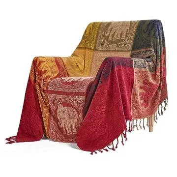 amorus Boho Sofa Cover, Chenille Jacquard Tassels Throw Blankets for Couch Bed, Decorative Sofa Slipcover Protector - Colorful Tribal Pattern (L,86 * 102inch)