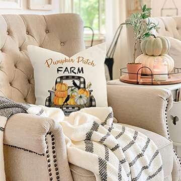 4TH Emotion Fall Pumpkin Patch Truck Throw Pillow Cover Autumn Farmhouse Market Cushion Case for Sofa Couch 18x18 Inches