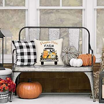 4TH Emotion Fall Pumpkin Patch Truck Throw Pillow Cover Autumn Farmhouse Market Cushion Case for Sofa Couch 18x18 Inches