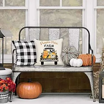 4TH Emotion Fall Pumpkin Patch Truck Throw Pillow Cover Autumn Farmhouse Market Cushion Case for Sofa Couch 18x18 Inches