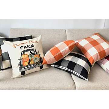 4TH Emotion Fall Pumpkin Patch Truck Throw Pillow Cover Autumn Farmhouse Market Cushion Case for Sofa Couch 18x18 Inches