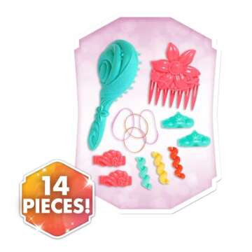 Disney Princess Moana Styling Head with Accessories, 14-pieces, Black Hair, Brown Eyes, Kids Toys for Ages 3 Up by Just Play