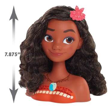 Disney Princess Moana Styling Head with Accessories, 14-pieces, Black Hair, Brown Eyes, Kids Toys for Ages 3 Up by Just Play