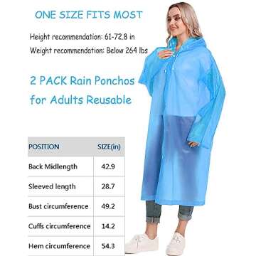 HOOMBOOM Rain Ponchos for Adults Reusable Raincoats Hooded for Women Men Survival Heavy Duty Military Impermeable 2 Packs Rain Coat