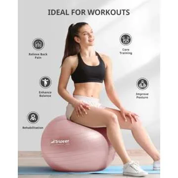 Trideer Yoga Ball - Exercise Ball for Workout pilates Stability - Anti-Burst and Slip Resistant for physical therapy, Birthing, Stretching & Core Workout, Office Ball Chair, Flexible Seating, Home Gym