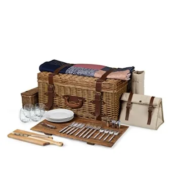 Explore the PICNIC TIME Charleston Luxury Wicker Picnic Basket for 4 with Blanket