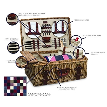 Charleston Luxury Picnic Basket for 4 with Blanket