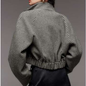 Stylish CHARTOU Women's Cropped Wool Jacket - Houndstooth