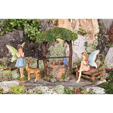 Joykick Fairy Garden Wishing Well Kit - Miniature Hand Painted Figurine Statues with Accessories - S...