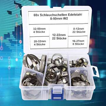 Reliable 60pcs German Type Hose Clamp Set - All Sizes