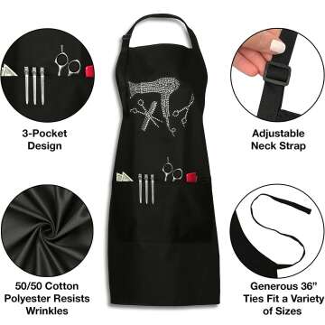 Stylish Rhinestone Hair Stylist Apron with 3 Pockets