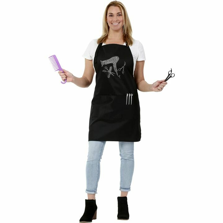 Stylish Rhinestone Hair Stylist Apron with 3 Pockets